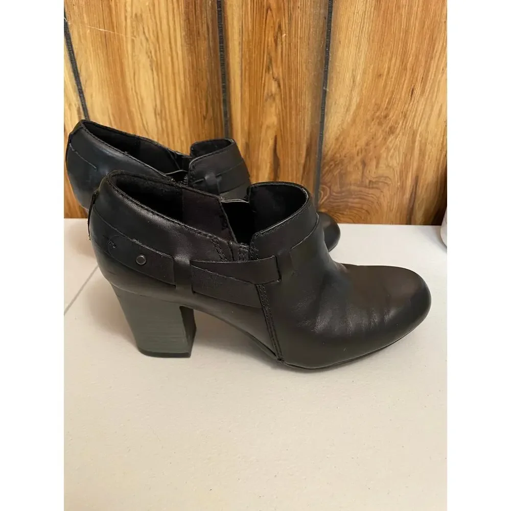 Clarks women’s black leather ankle boots shoes size‎ 7 side zip stylish heel